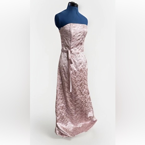 Vtg 90s Y2K Jessica McClintock Pink Floral Embroidered Strapless bow Maxi Dress - Picture 1 of 12